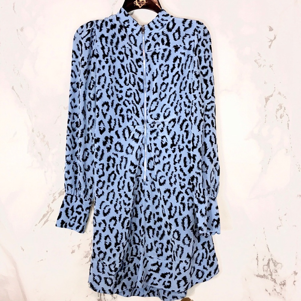 ALC Blue leopard front zip ruched dress